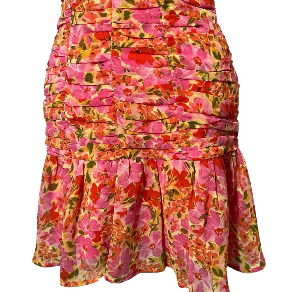 ASTR the Label Women Anthropologie Meg Ruched Mini Dress Floral Small Size Pink - Picture 6 of 14